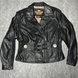 Vintage Harley Davidson Sierra Rose Women's Large Embossed Black Biker Jacket